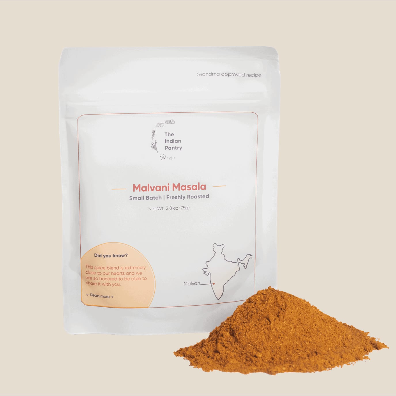 Authentic Indian Malvani Masala spice mix from The Indian Pantry, freshly roasted and crafted in small batches, perfect for enhancing Indian cuisine dishes with rich, traditional flavors.