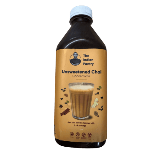 Premium Indian unsweetened chai concentrate for authentic flavor. Perfect for making hot or iced chai by adding cold or steamed milk. Enjoy with 6-8 servings per bottle.
